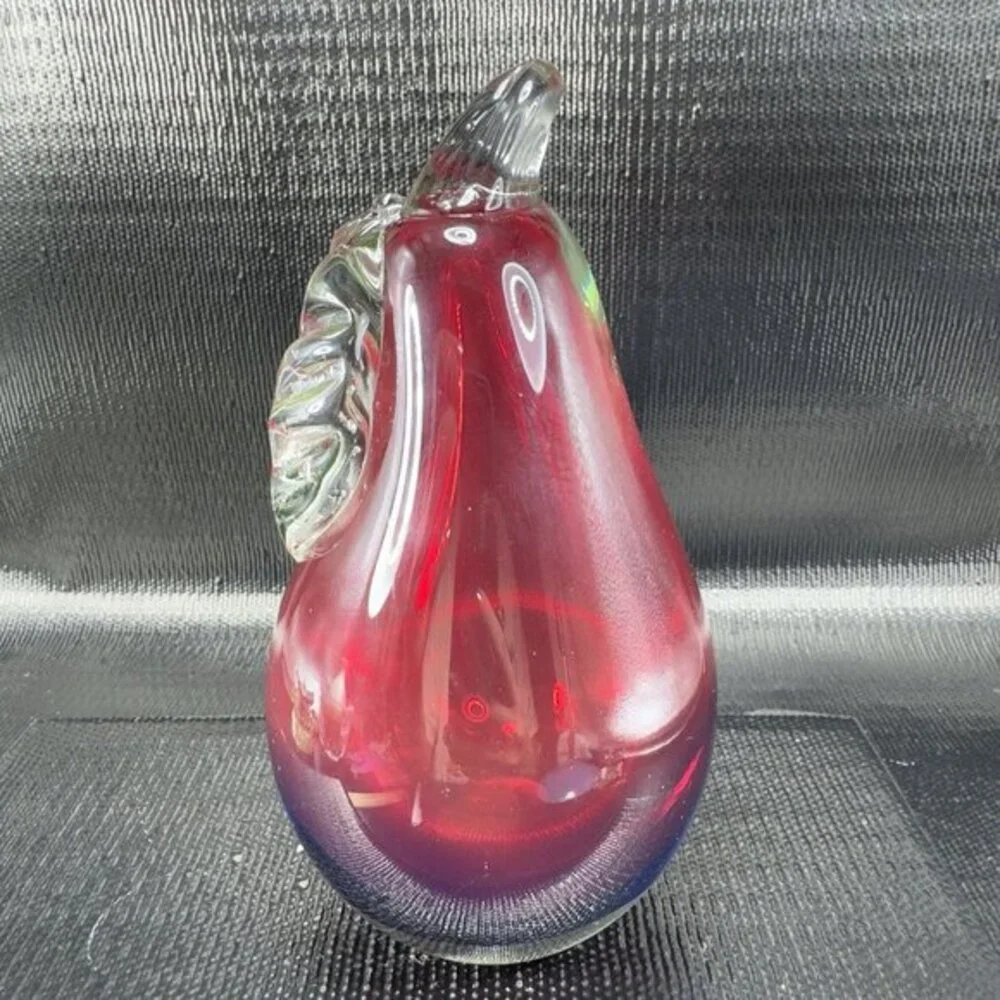 Thick Heavy Hand Blown Venetian‎ Art Glass Fruit Pear Paperweight Italian Glass